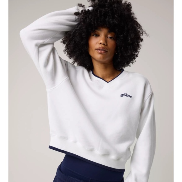 NEW OFFLINE by Aerie Junior’s Cloud Fleece V-Neck Cropped Sweatshirt (Size L) - Picture 1 of 10